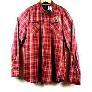 Buffalo David Bitton Shirt Mens XXL Long Sleeve Red Plaid 100% Cotton Modern $69